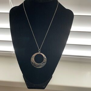 Silver Textured Pendant Necklace with Circular Design